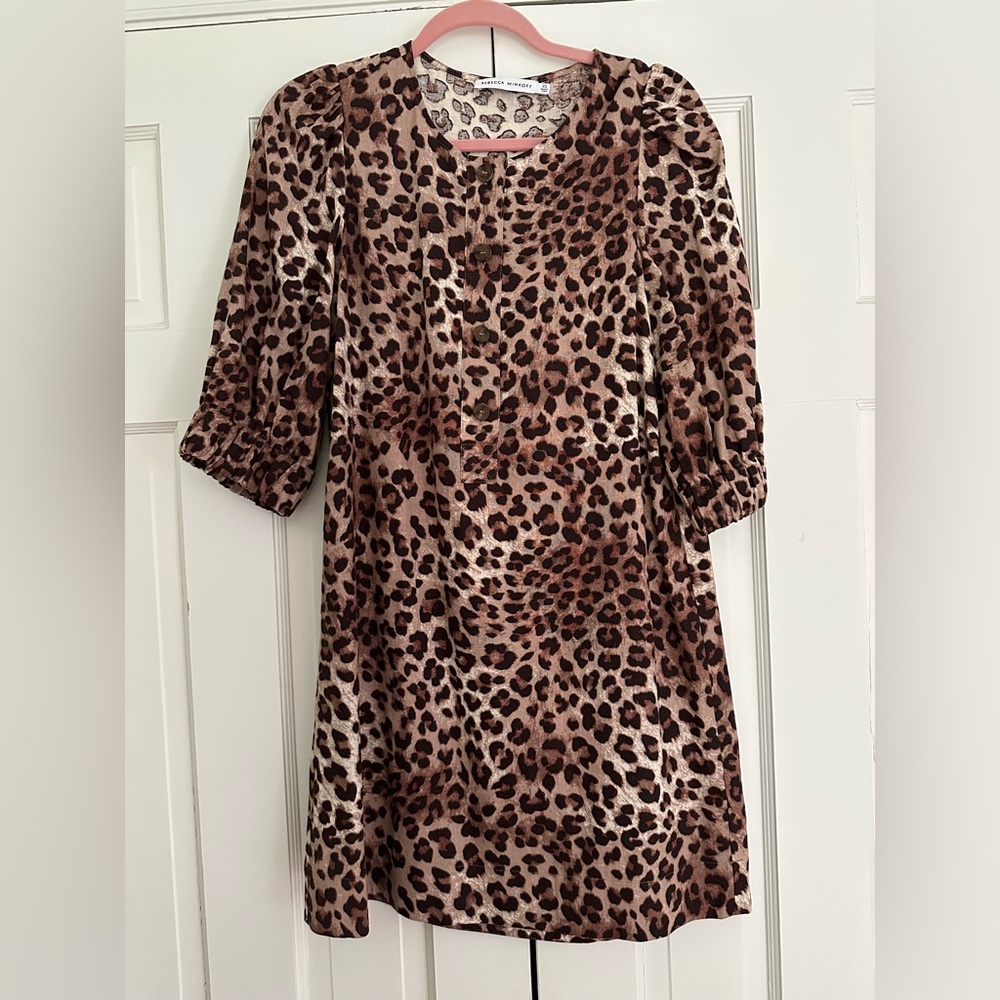 Rebecca Minkoff Leopard Print Dress with Puff Sleeves XS